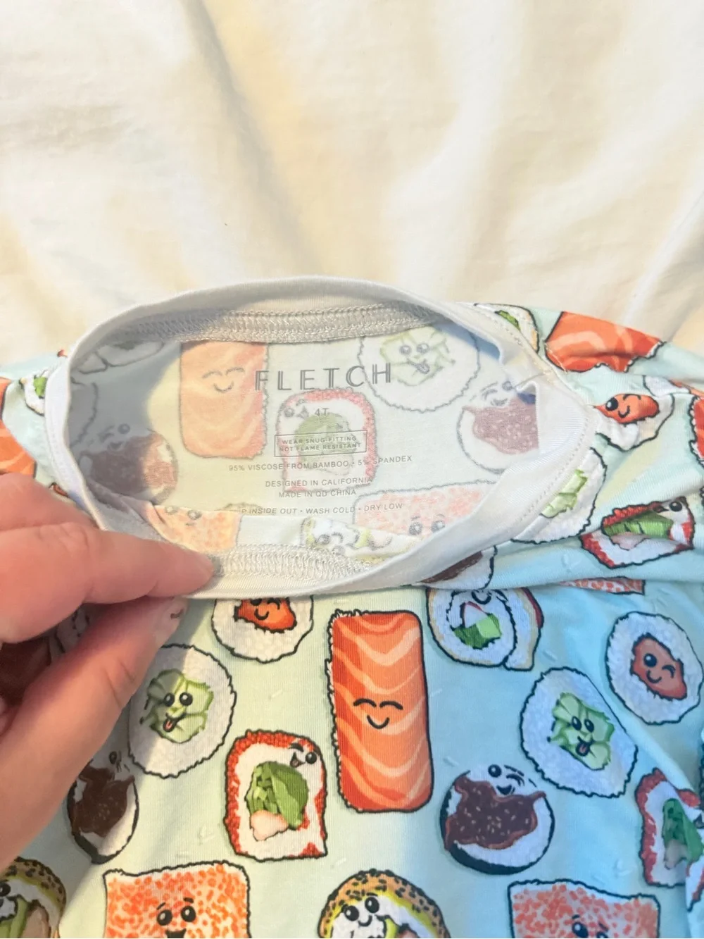 FLETCH Kids Sushi Print Pajama Set - Light Blue & Orange